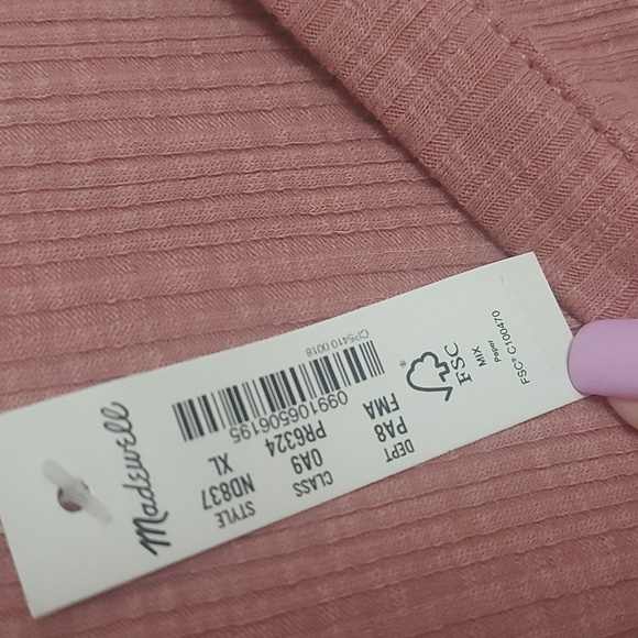 NWT Madewell Pointelle Square-Scoop Tee Rose Pink Ribbed Knit Long Sleeve XLarge - Picture 6 of 6